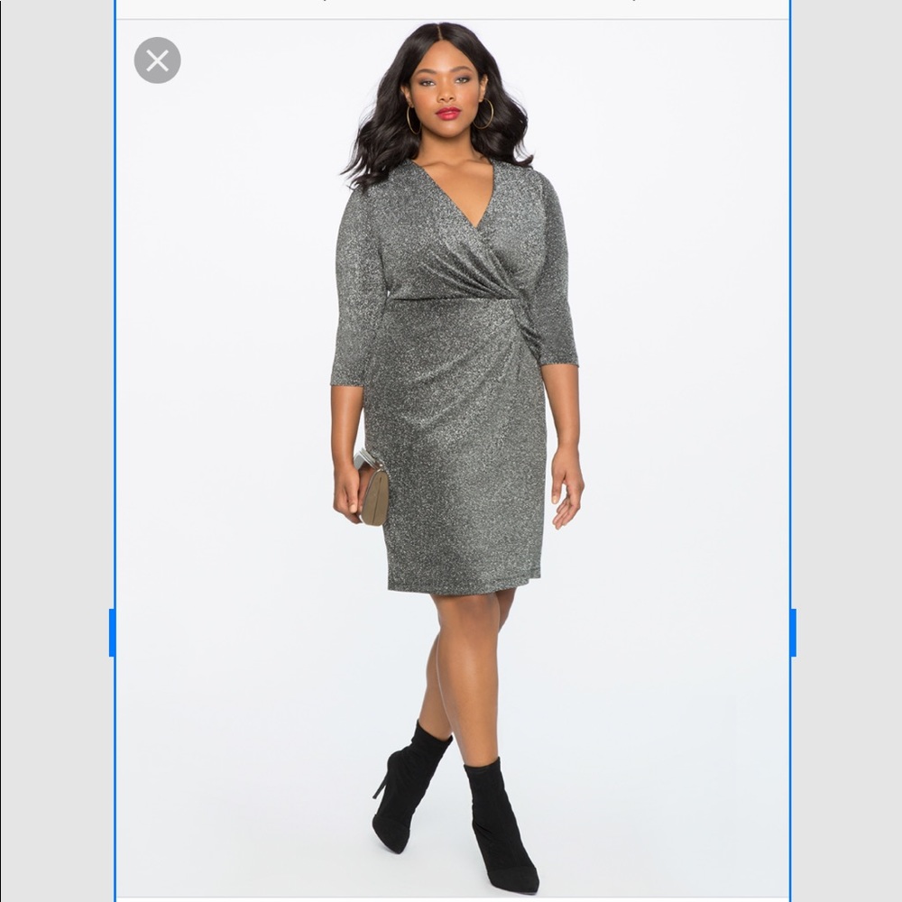 Draped Front Metallic Knit Dress